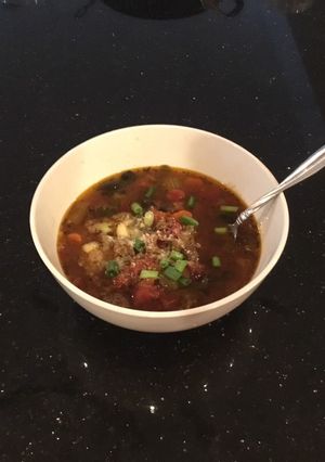 A picture of Roasted stuffed pepper soup.