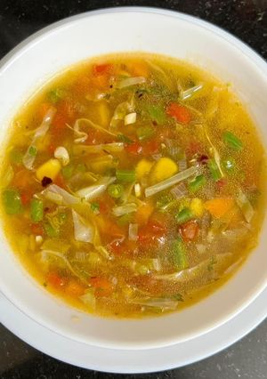 A picture of Veggie chili 🌶️ Garlic 🧄 Soup 🥣.