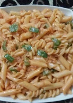 A picture of Red sauce pasta.