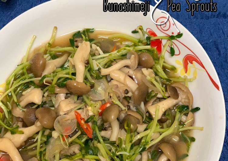 Stir Fry Bunashimeji & Pea Sprouts