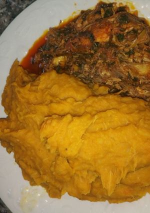 A picture of Temburu with Catfish Stew.
