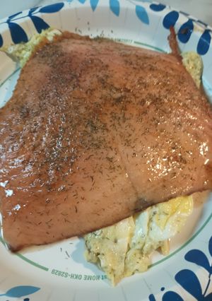 A picture of Dill smoked Trout and Eggs.