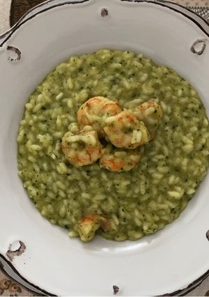 A picture of Risotto with Zucchini Cream and Shrimp in a Pressure Cooker.