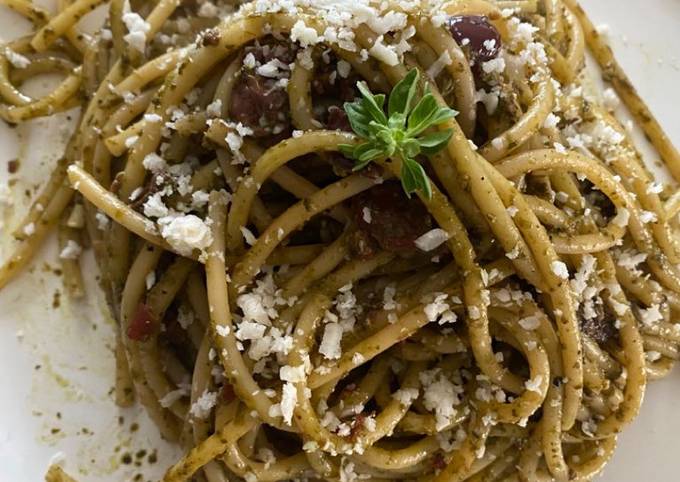 Spinach and olive pesto pasta Recipe by Micah - Cookpad