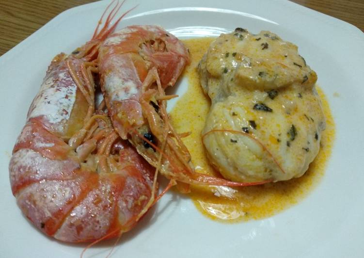 Rape con langostinos