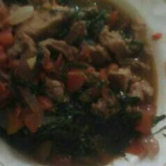 A picture of Stewed beef and kales.