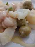 Empedrado de judías con bacalao en crema de naranja