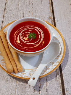 A picture of Tomato Carrot Soup.