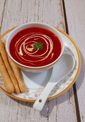 A picture of Tomato Carrot Soup.