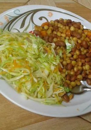 A picture of Githeri with Steamed Coselaw Salad.