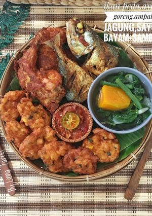 Foto resep Ikan peda,ayam goreng,Ampal jagung udang,sayur bayam+sambal