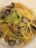 Spaghetti with Clams and Aglione Pesto