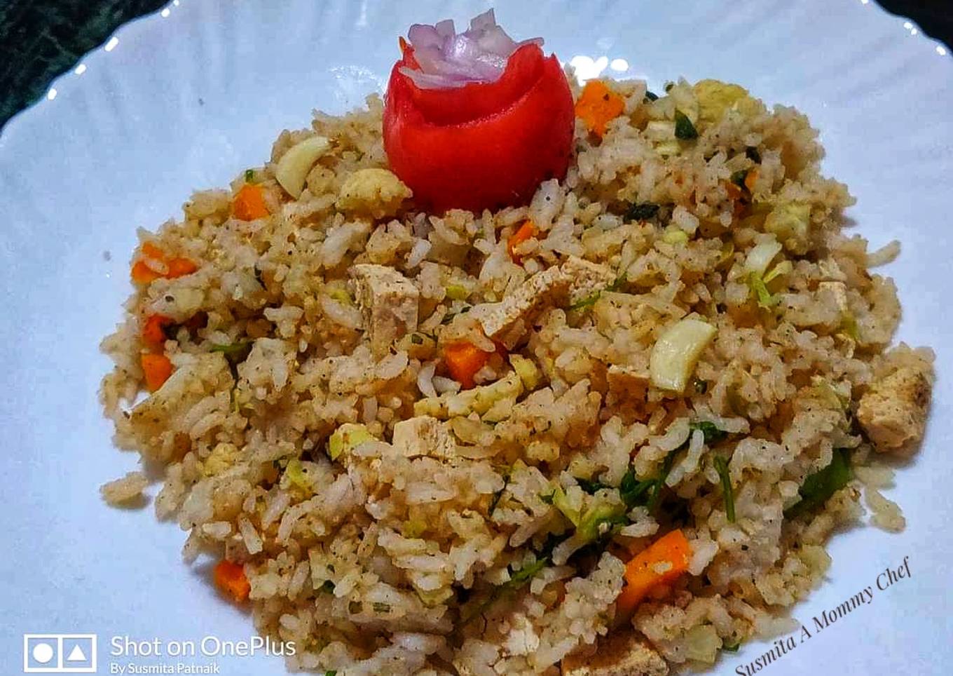 Zero oil vegetable rice with zero oil green paneer raita