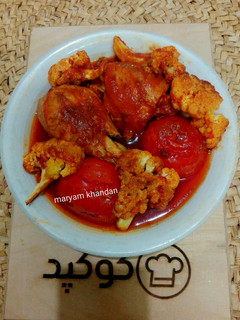 عکسی از دستور خورش گل کلم با مرغ
