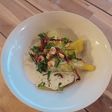 Coeur de poireaux, noisettes et lardons