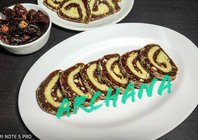 Dates mawa Swiss roll burfi