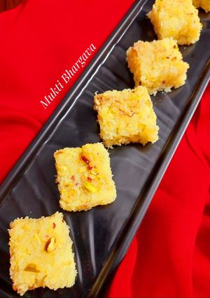 A picture of Coconut Khoya Dry Fruit Fudge.