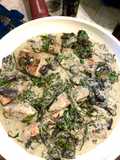 স্যামন উইথ ক্রিমি মাশরুম - স্পিন্যাচ (Salmon with Creamy Mushroom - Spinach Recipe in Bengali)