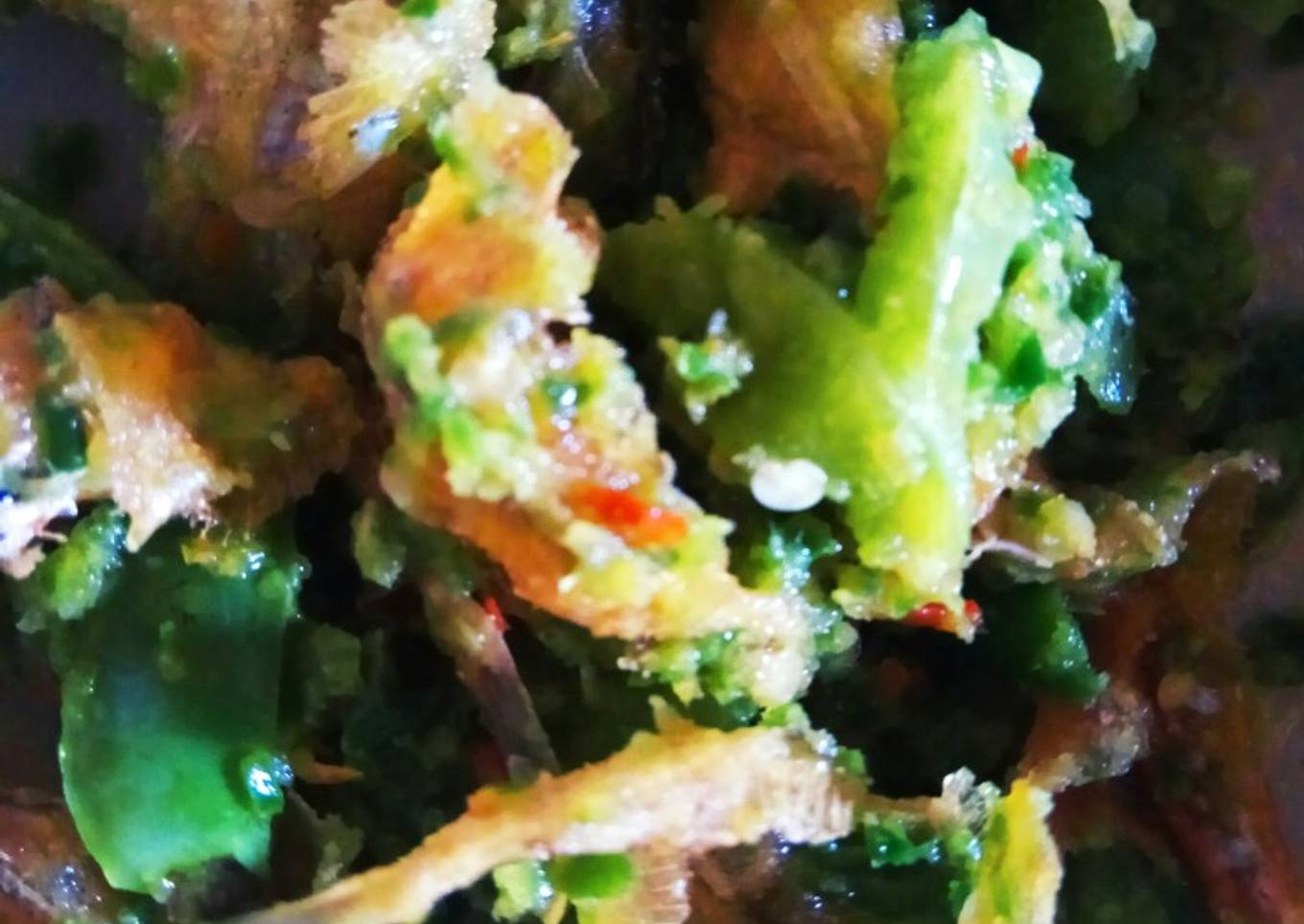 Balado cabe ijo ikan asin bulu ayam