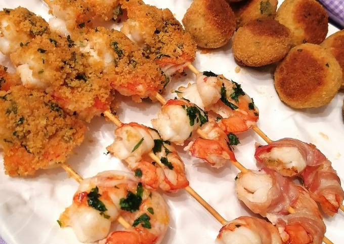 Spiedini di gamberoni tre gusti