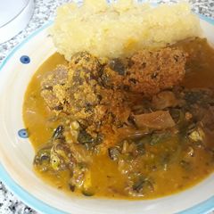 Oha soup with garri A picture of Oha soup with garri.