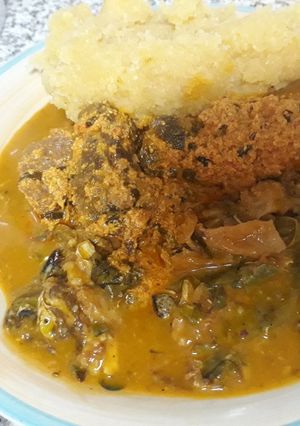 A picture of Oha soup with garri.