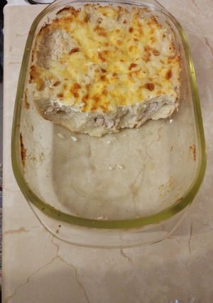 Tejszínes rakott tészta csirkemellel recept fotója