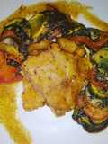Ratatouille con chuleta empanada en vinagreta