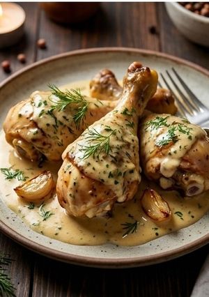صورة لوصفة أفخاذ دجاج ذهبية بصوص القشطة الكريمي