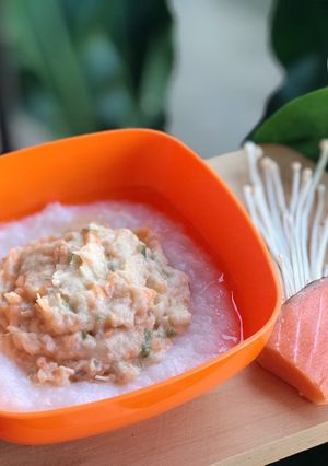 Foto resep MPASI nasi tim ikan salmon 9M