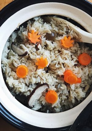 A picture of Mushrooms cooked with rice（Takikomi Gohan）.