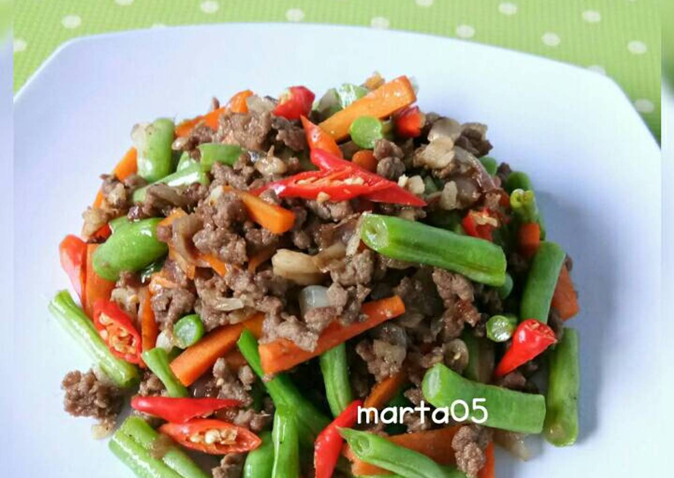 Tumis Buncis Wortel Daging Cincang