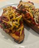Boniato con verduras y queso vegano