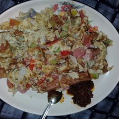 Scrambled egg and sausage A picture of Scrambled egg and sausage.