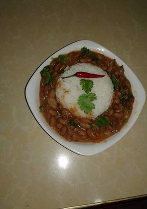 A picture of #tbt4..rice and beans.