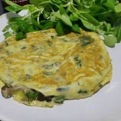 A picture of Wild mushroom omelette with cilantro.