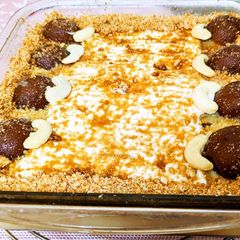 A picture of Gulab jamun pudding.