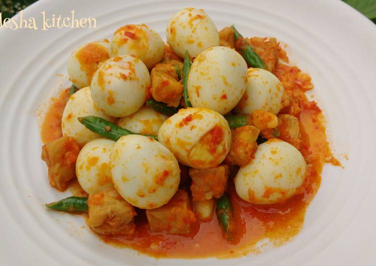 Bumbu meracik 450. Balado Telur Puyuh Tempe dan Kacang Panjang yang mudah