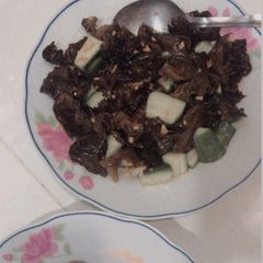 A picture of Black fungus and cucumber salad.