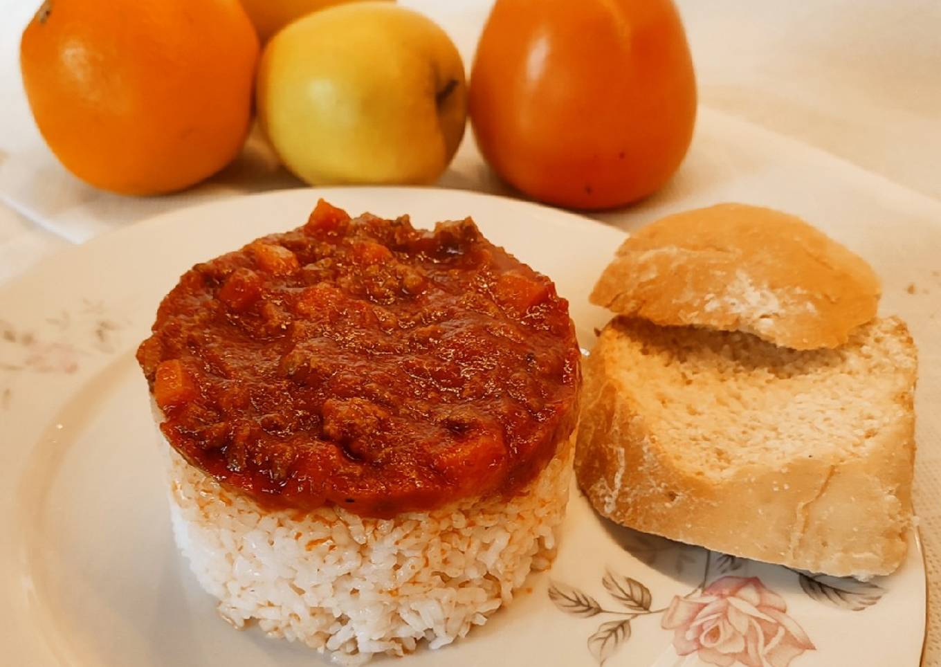 Arroz blanco a la boloñesa