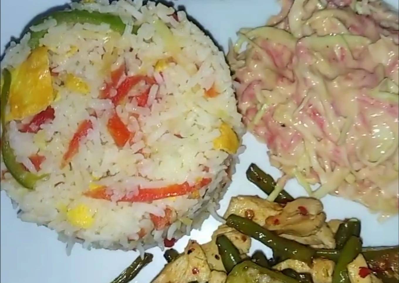 French beans chicken and veg fried rice