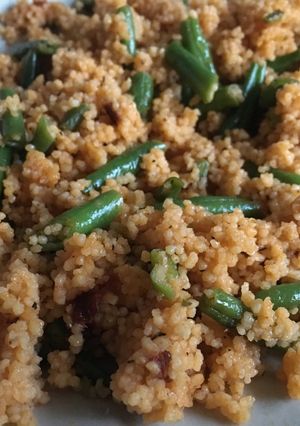 A picture of Cuscus with vegetables.
