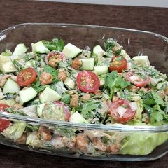 A picture of Chickpea salad with Ranch dressing.