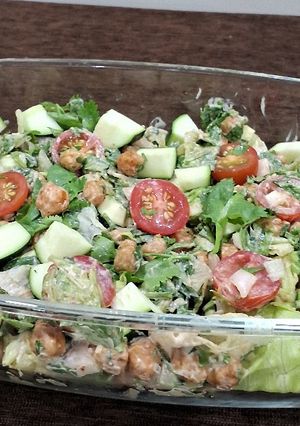 A picture of Chickpea salad with Ranch dressing.