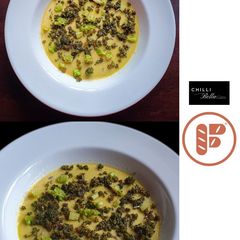 A picture of Spring Onion Sambal Hijau Infused Custard.