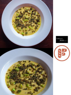 A picture of Spring Onion Sambal Hijau Infused Custard.