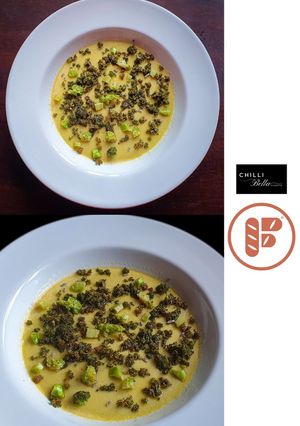 A picture of Spring Onion Sambal Hijau Infused Custard.