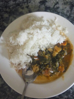 A picture of Beef stew with rice.