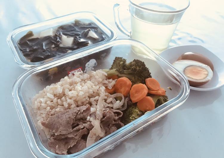 Beef veg bento and miso soup