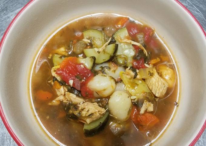 Chicken vegetable soup with gnocchi